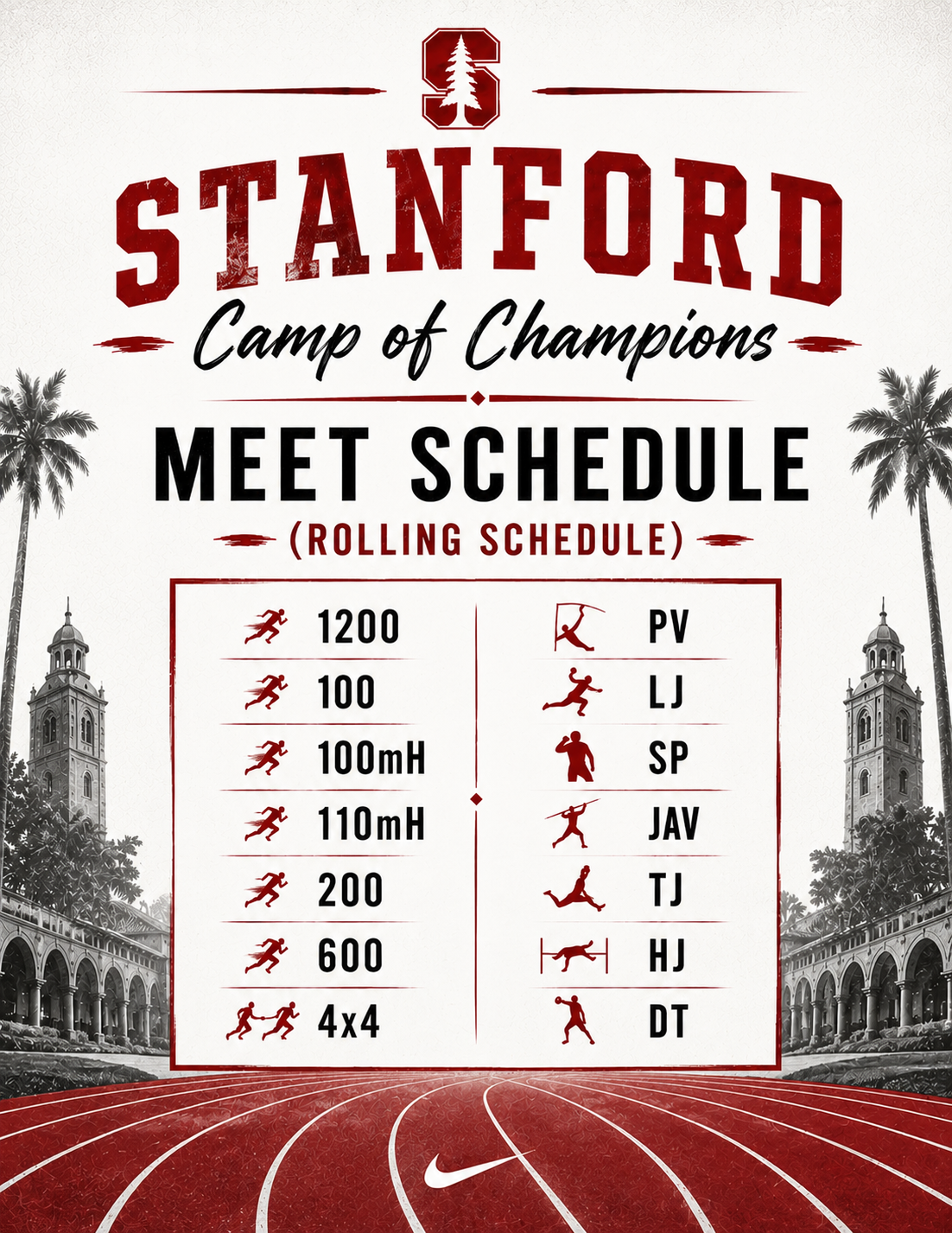 Stanford 2026 AM Mock Track Meet Schedule