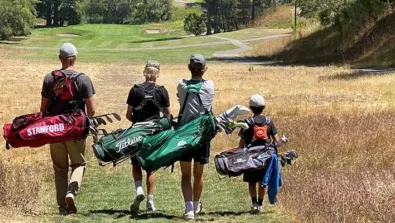 Campers walking to next hole after tee shot