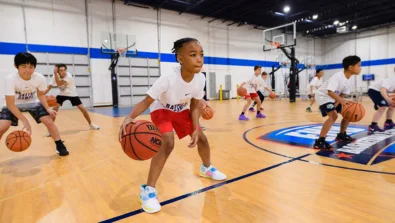 Boys nike basketball camp dribbling practice