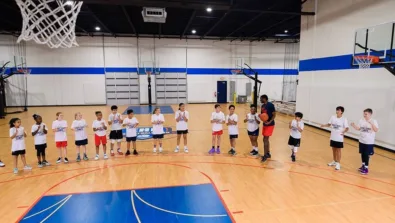 Coed whole group birds eye view