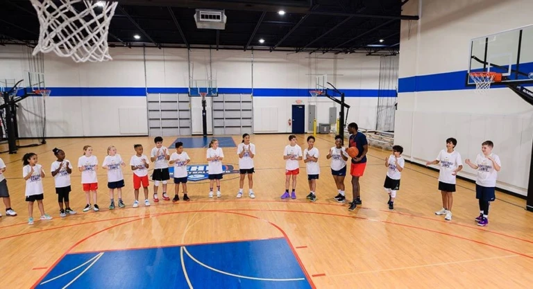 Coed whole group birds eye view