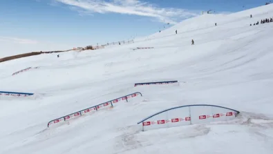 High Cascade Snowboarding Camp summer rail set up on palmer glacier