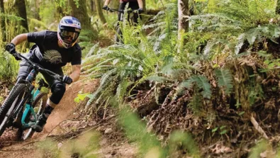Milepost35 mountain biking berm turn loam pnw