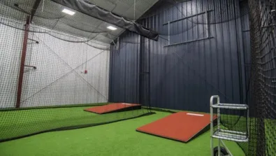 Two indoor mounds at the hitting and pitching facility at FU