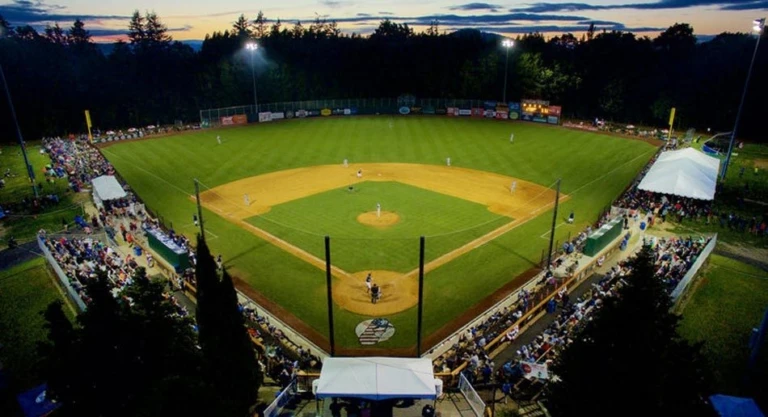 Arial view of Walker Stadium under the lights in Portland, Oregon