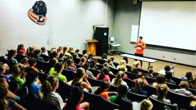 Lewis Clark College Girls Classroom for youth basketball girls camp
