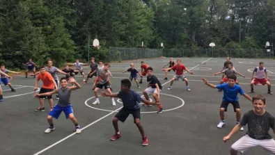Saint Anselm College in NH doing basketball footwork drills