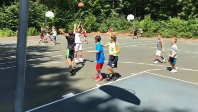 Saint Anselm College campers play at Manchester Campus