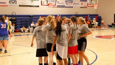 William Jessup University Basketball Camp Girls Huddle at Rocklin Gym