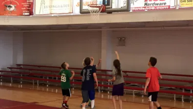 Hyannis Youth and Community Center basketball camp drill on rebounding