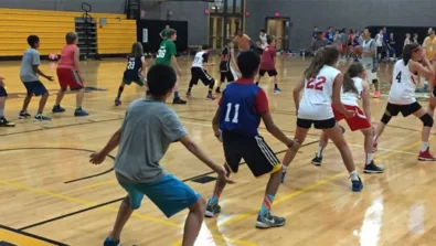 Framingham State University Basketball Camp Defensive Stance in Mass