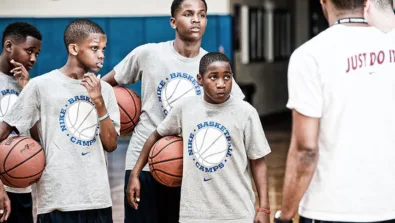 Boys Coach Instruction at the youth boys basketball camp