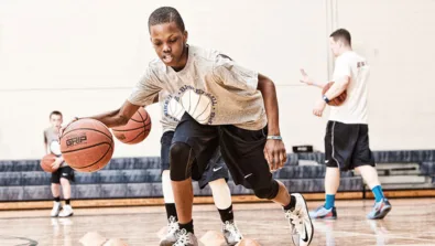Boys Cone Drill at the boys basketball camp.