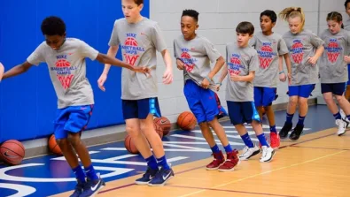 Coed Jumping Drill with campers at the nike basketball camp