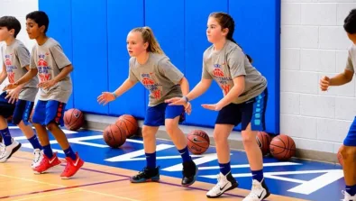 Coed Stance Drill at the basketball camp