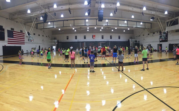 Lewis Clark College Girls Warmups at youth basketball camp in portland, oregon