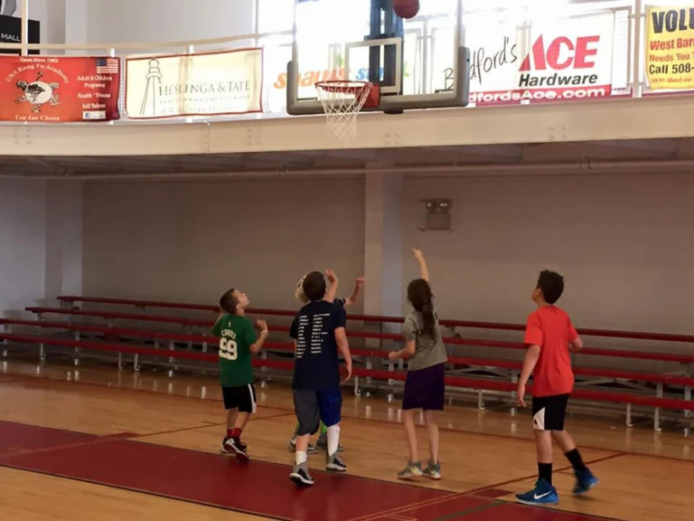 Hyannis Youth and Community Center basketball camp drill on rebounding