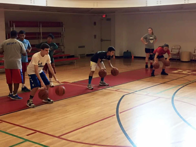 Hyannis Youth and Community Center Two Ball Drill at basketball camp