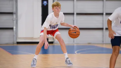 Single boy dribbling