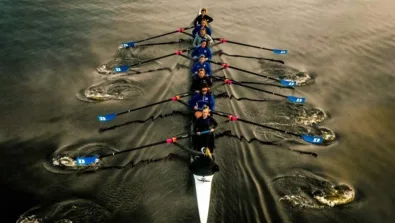 Duke rowing outdoor aerial action