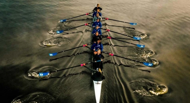 Duke rowing outdoor aerial action