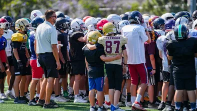 Contact Football Stock Photo Team Huddle