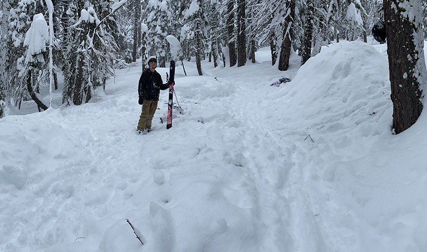 Ski Tip Photo back country jump in the trees Jack Feeney Mount Hood Summer Ski Camp