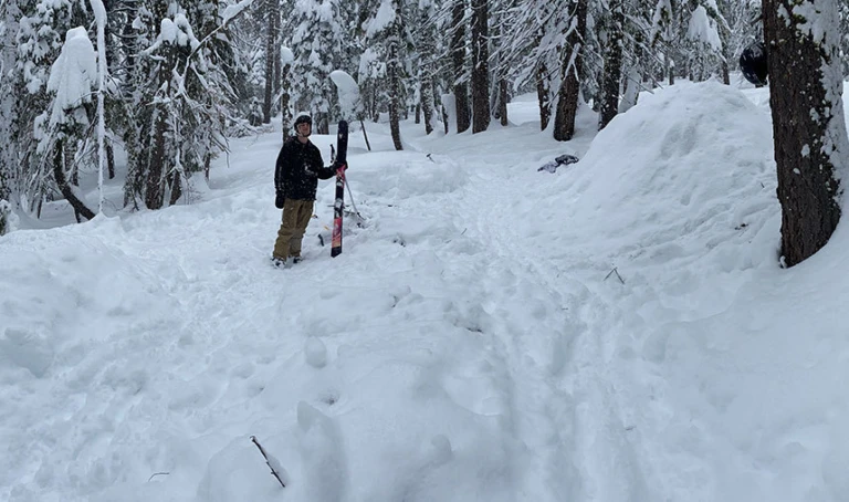Ski Tip Photo back country jump in the trees Jack Feeney Mount Hood Summer Ski Camp