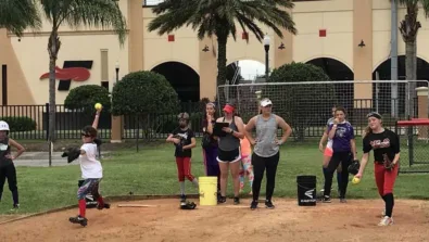Softball pitchers at Southeastern practicing in the Bullpen