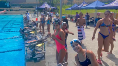 Pepperdine swim camp campers pool deck