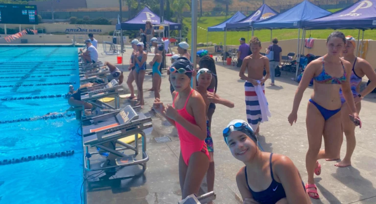 Pepperdine swim camp campers pool deck