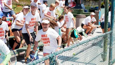 San Diego Tennis Camp Benches Girl Running