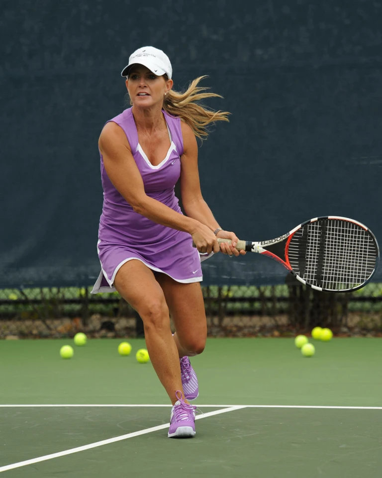 Adult Lady Purple Shirt Action Shot