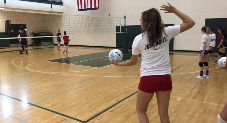 New Jersey Volleyball Campers Serving Practice